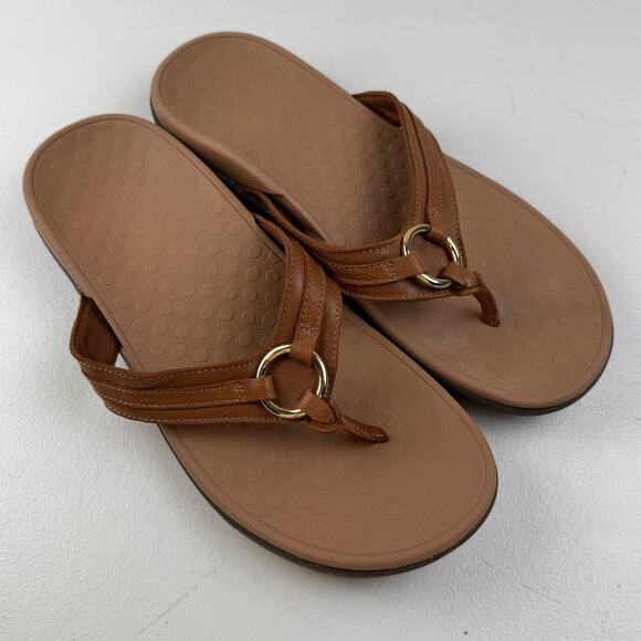 Vionic Women's Aloe Flip Flop Sandal Leather Mocha Size 10 - Picture 1 of 7